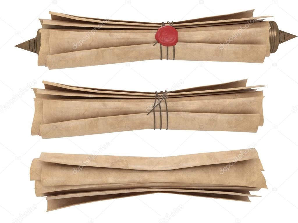rolled old paper scroll isolated on a white background. 3d illustration
