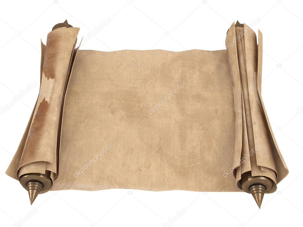 rolled old paper scroll isolated on a white background. 3d illustration