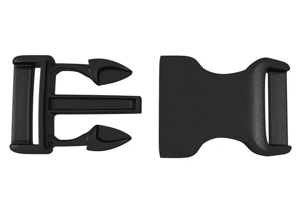 Czarna plastikowa klamra na na białym tle. ilustracja 3D — Zdjęcie stockowe