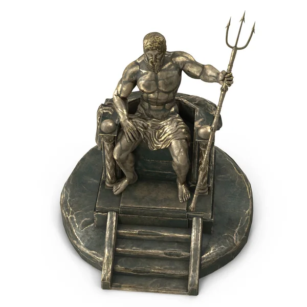 Estátua de bronze do deus grego Poseidon sobre um fundo branco isolado. ilustração 3d — Fotografia de Stock