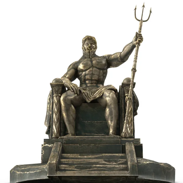 Bronzestatue des griechischen Gottes Poseidon auf einem isolierten weißen Hintergrund. 3D-Illustration — Stockfoto