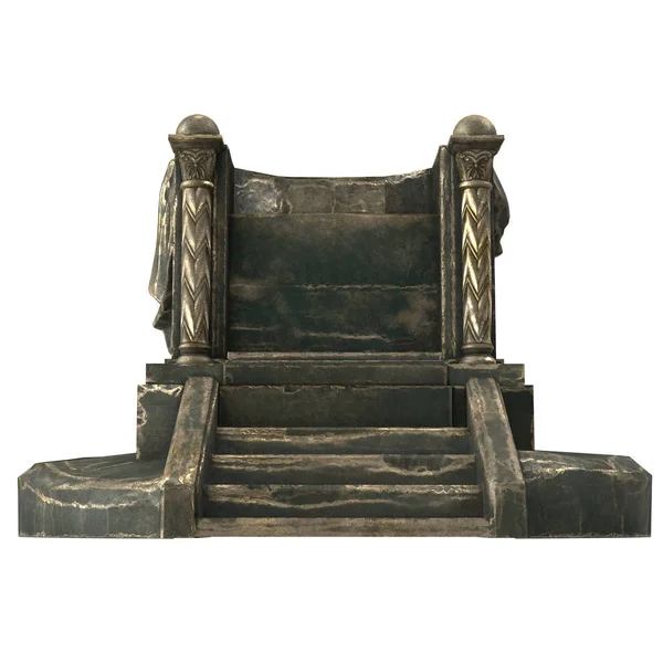 Metal antique throne with columns, on an isolated white background. 3d illustration — 스톡 사진