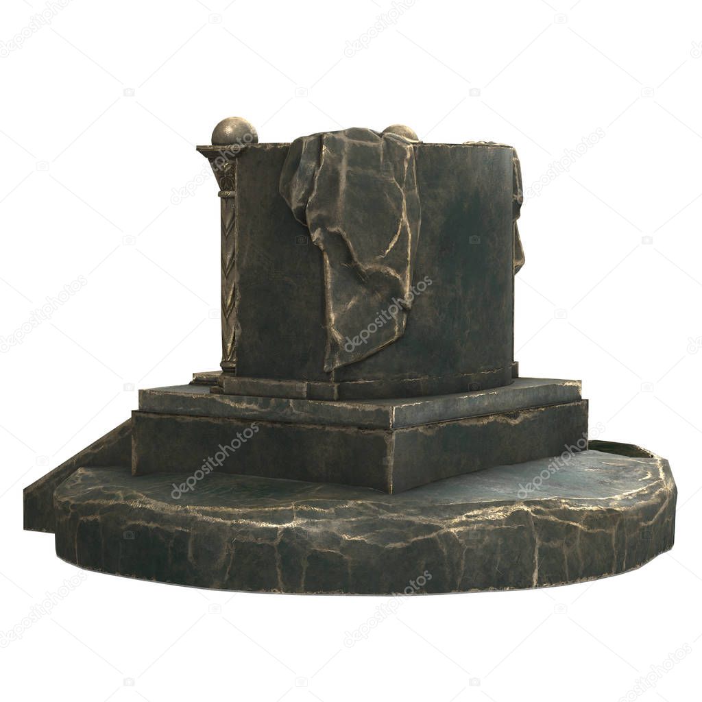 metal antique throne with columns, on an isolated white background. 3d illustration