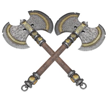 fantasy iron ax on an isolated white background. 3d illustration