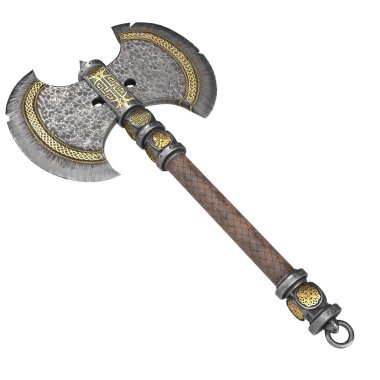 fantasy iron ax on an isolated white background. 3d illustration