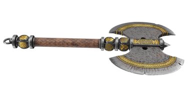 fantasy iron ax on an isolated white background. 3d illustration
