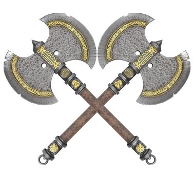 fantasy iron ax on an isolated white background. 3d illustration