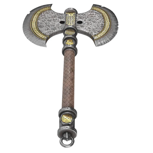 Fantasy iron ax on an isolated white background. 3d illustration — Stock Photo, Image