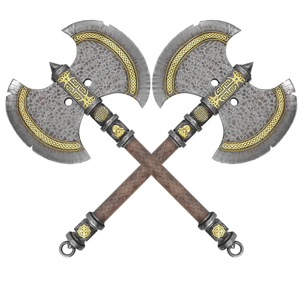 Fantasy iron ax on an isolated white background. 3d illustration — Stock Fotó