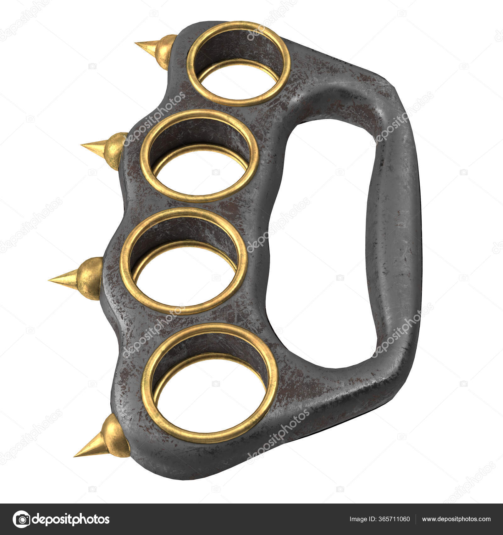 Iron brass knuckles with spikes on an isolated white background. 3d