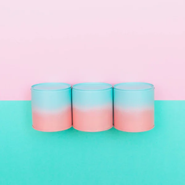 Three pink and blue cans — Stock Image Three pink and blue cans Royalty Free Stock Photos