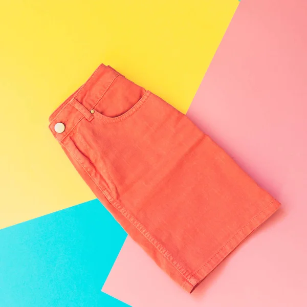 Close up of orange denim skirt for woman
