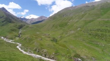 Yazın pitoresk bir vadide dağ nehri. Kuzey Kafkasya. Rusya