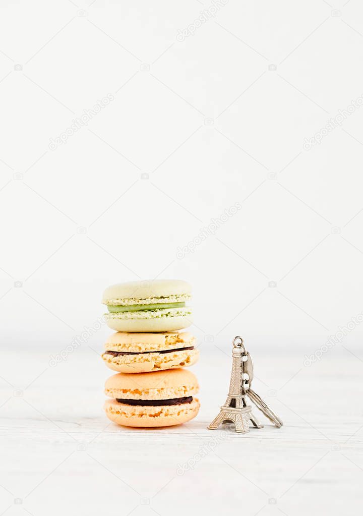 Assorted french  colorful macaroons on a white background