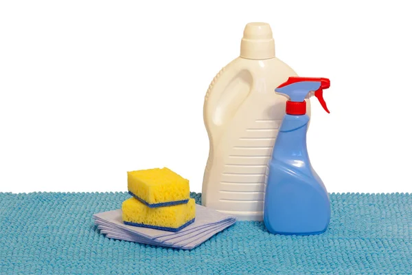 Flerfärgad plastbehållare för hushållskemikalier, cleani — Stockfoto