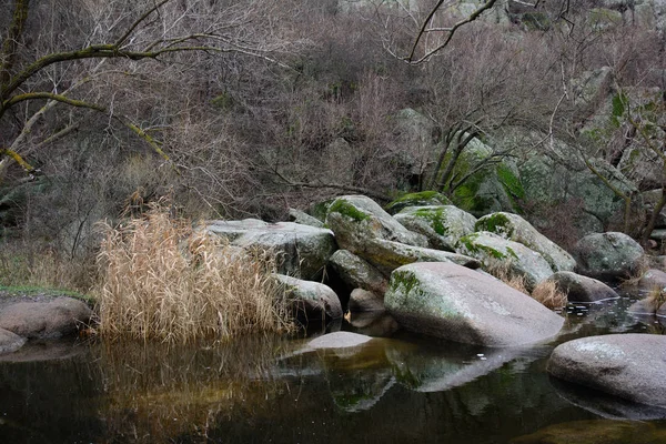 Un canyon di granito nel letto del fiume Mertvovod nel villaggio — Foto Stock