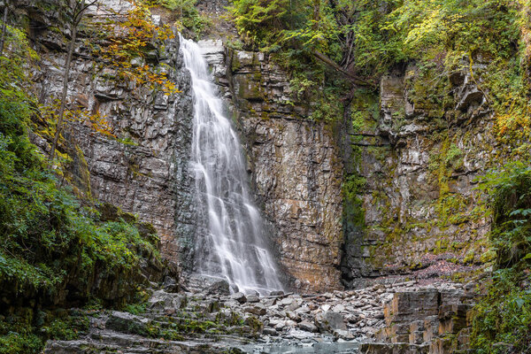 Maniavskyi waterfall.Cascade.