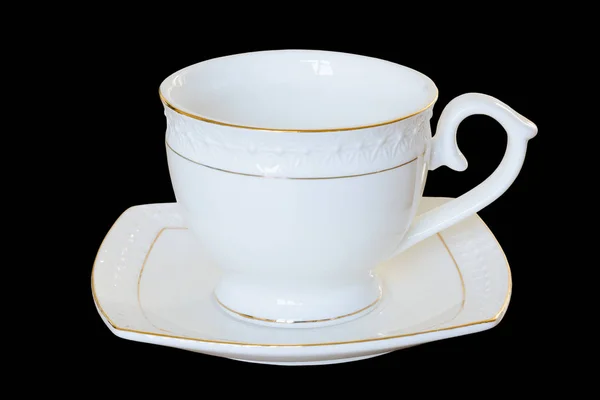 White porcelain cup with a saucer for tea or coffee, demitasse o — Stock Photo, Image