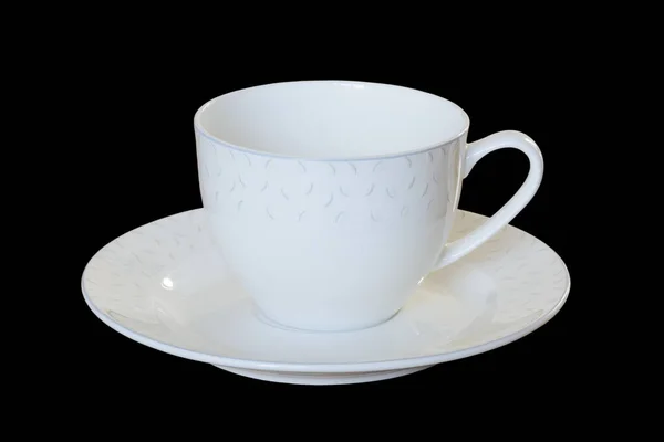 White porcelain cup with a saucer for tea or coffee, demitasse o — Stock Photo, Image