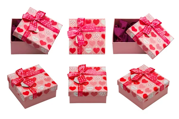 붉은 마음으로 상자입니다. 발렌타인 데이 개념입니다. 절연, 화이트 b — 스톡 사진