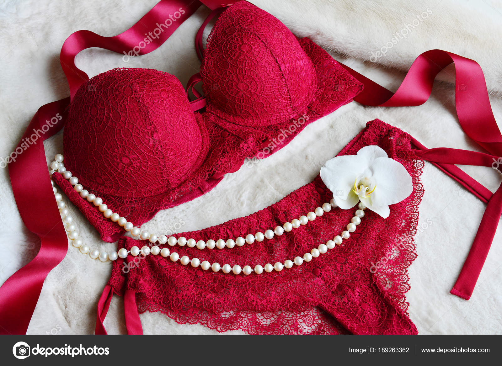 Women's lace sexy underwear of red, wine color: bra and panties. Stock  Photo by ©Iryna_L 189263362