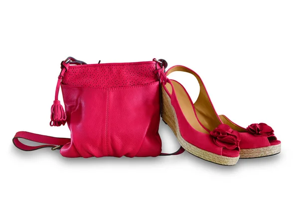 Ladies handbag and sandals. Women's summer leather bag and shoes