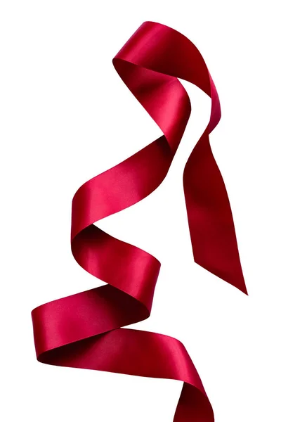 Shiny decorative red satin ribbon on white background, isolated. — Stock Photo, Image