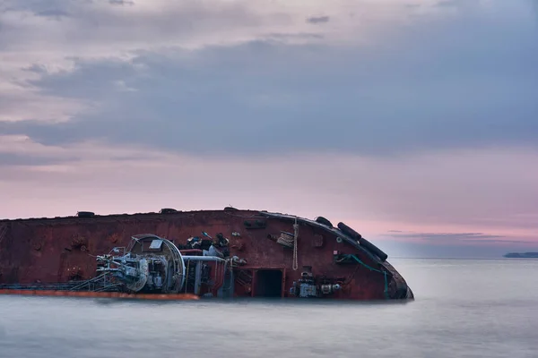 Tanker Sunken Storm Coast Odessa Ukraine Ship Aground Beach Landscape — Stock Photo, Image