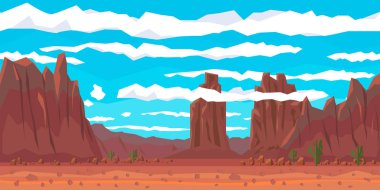 Çöl, yatay, kaktüsler ve dağlar.