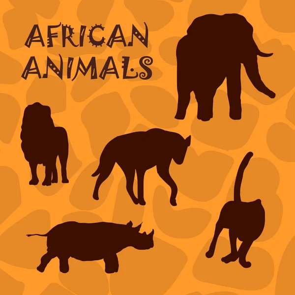 Zestaw z sylwetkami zwierząt afrykańskich. Ilustracja wektorowa. — Wektor stockowy