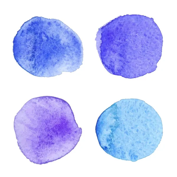 Manchas de aquarela azul e violeta com traços ásperos, pincel e textura da tinta . — Vetor de Stock