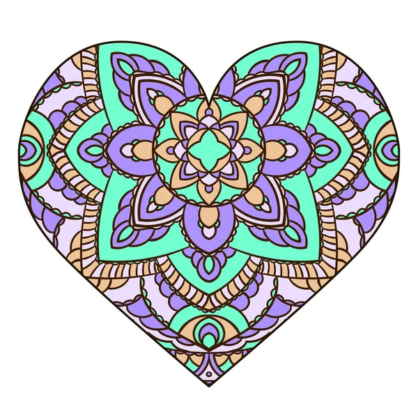 Coeur avec Mandala floral. Éléments décoratifs vintage . — Image vectorielle