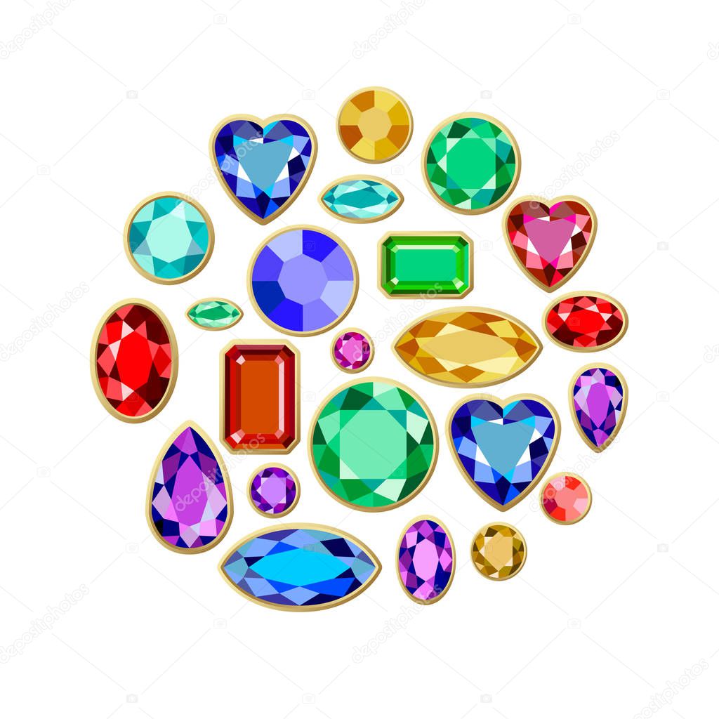 Set of realistic jewels. Colorful gemstones. Vector gemstone Illustration