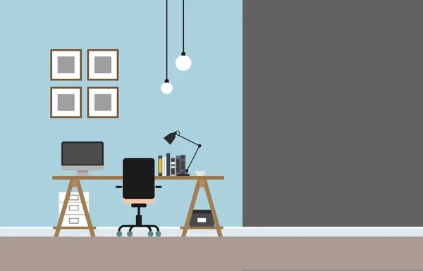 Trabajo Casa Lugar Trabajo Vacío Escritorio Silla Ordenador Espacio Trabajo — Vector de stock