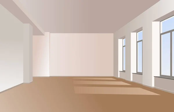 大的空房间 有窗户 从窗户到地板都有落下来的光线 — 图库矢量图片