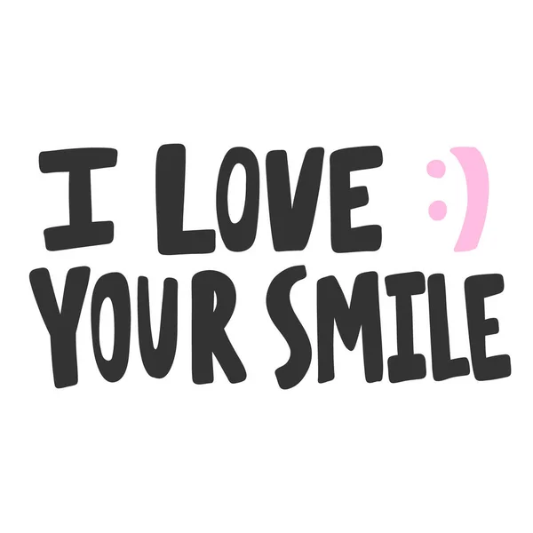 Ik hou van je glimlach. Valentijnsdag Sticker voor social media content over liefde. Vector hand getekend illustratie ontwerp. — Stockvector