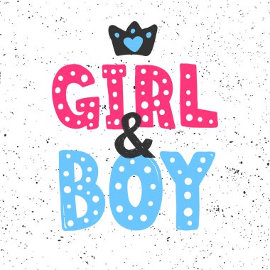 Kız ve erkek. Sosyal medya içeriği etiketi. Vektör el çizimi illüstrasyon tasarımı. 