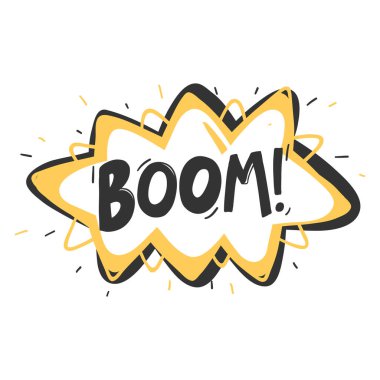 Bum! Sosyal medya içeriği etiketi. Vektör el çizimi illüstrasyon tasarımı. 