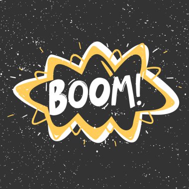 Bum! Sosyal medya içeriği etiketi. Vektör el çizimi illüstrasyon tasarımı. 