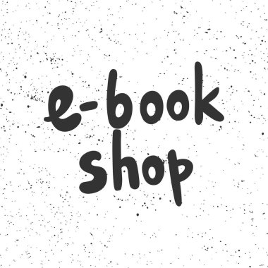 E-kitap dükkanı. Çizgi film harfleriyle çizilmiş vektör el çizimi. 