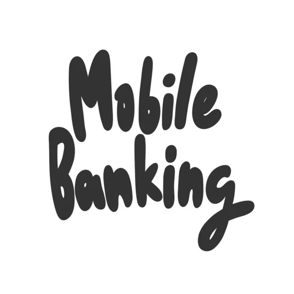 Mobilní bankovnictví. Vektorové ručně kreslené nálepky s kresleným nápisem. — Stockový vektor