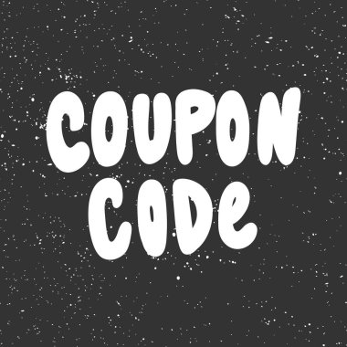 Kupon kodu. Çizgi film harfleriyle çizilmiş vektör el etiketi çizimi. 