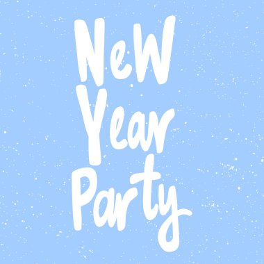 Yeni yıl partisi. Noel ve mutlu yeni yıl vekil eli çizgi roman harfleriyle illüstrasyon afişi çizdi. 