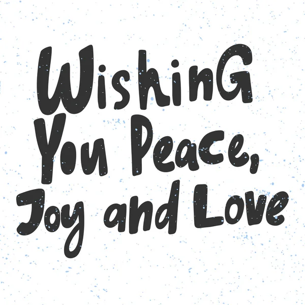 Přeji ti mír, radost a lásku. Vánoce a šťastný Nový rok vektor ručně kreslený ilustrační banner s kresleným komiksovým nápisem. — Stockový vektor