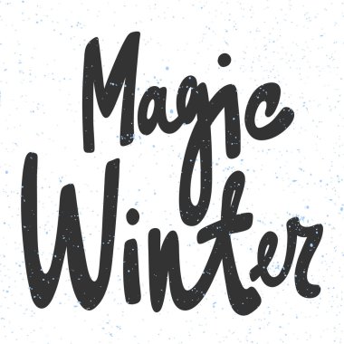 Sihirli kış. Mutlu Noeller ve mutlu yıllar. Sezon Kış Vektörü el karikatür harfleriyle illüstrasyon çıkartması çizdi. 