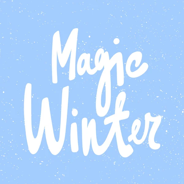 마법의 겨울. 메리 크리스마스, 행복 한 새해. 시즌 겨울 벡터 손으로 그린 그림 스티커에 만화 글자가 붙어 있다. — 스톡 벡터