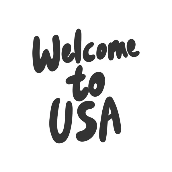 アメリカへようこそソーシャルメディアコンテンツのステッカー。ベクトル手描きイラストデザイン. — ストックベクタ
