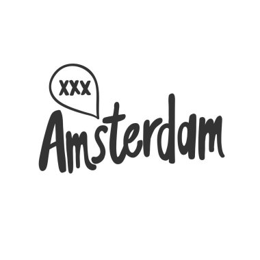 Amsterdam mı? Sosyal medya içeriği etiketi. Vektör el çizimi illüstrasyon tasarımı. 