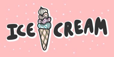 - Dondurma. Sosyal medya içeriği etiketi. Vektör el çizimi illüstrasyon tasarımı. 