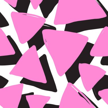 Geometrik fırça darbeleri elementleri ile vektörsüz desen. Memphis geometrik anahatları modern moda. 